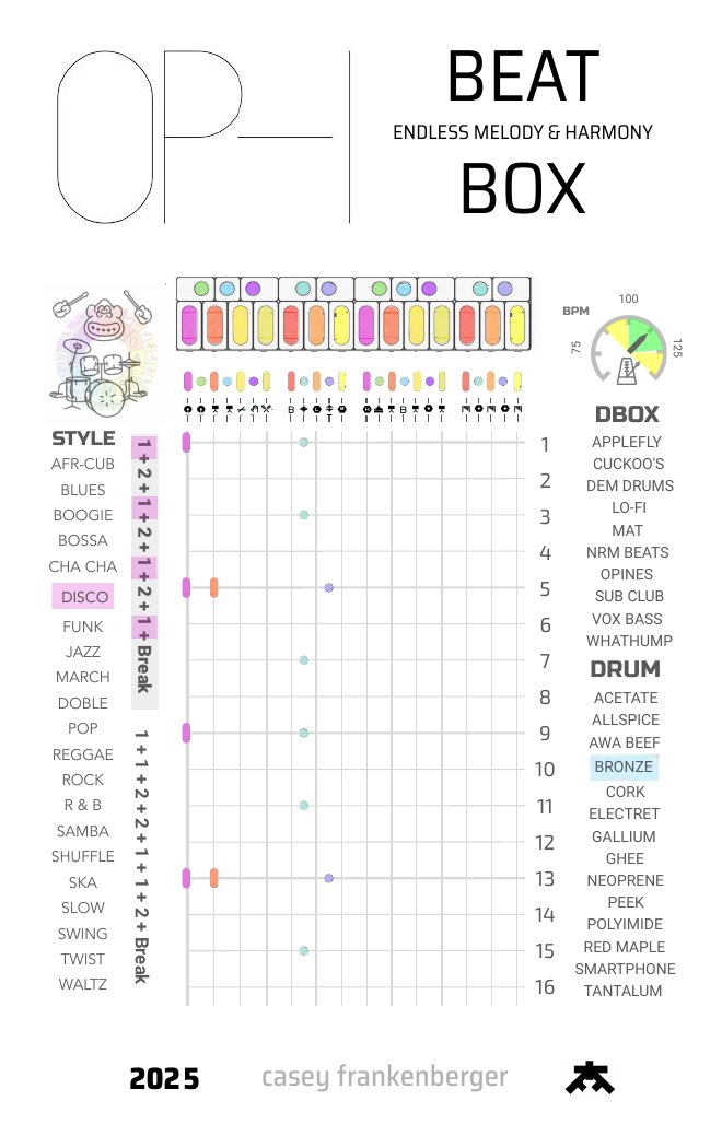 Beat box card with a genre list and BPM dial